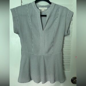 Gray and white striped top. Size M